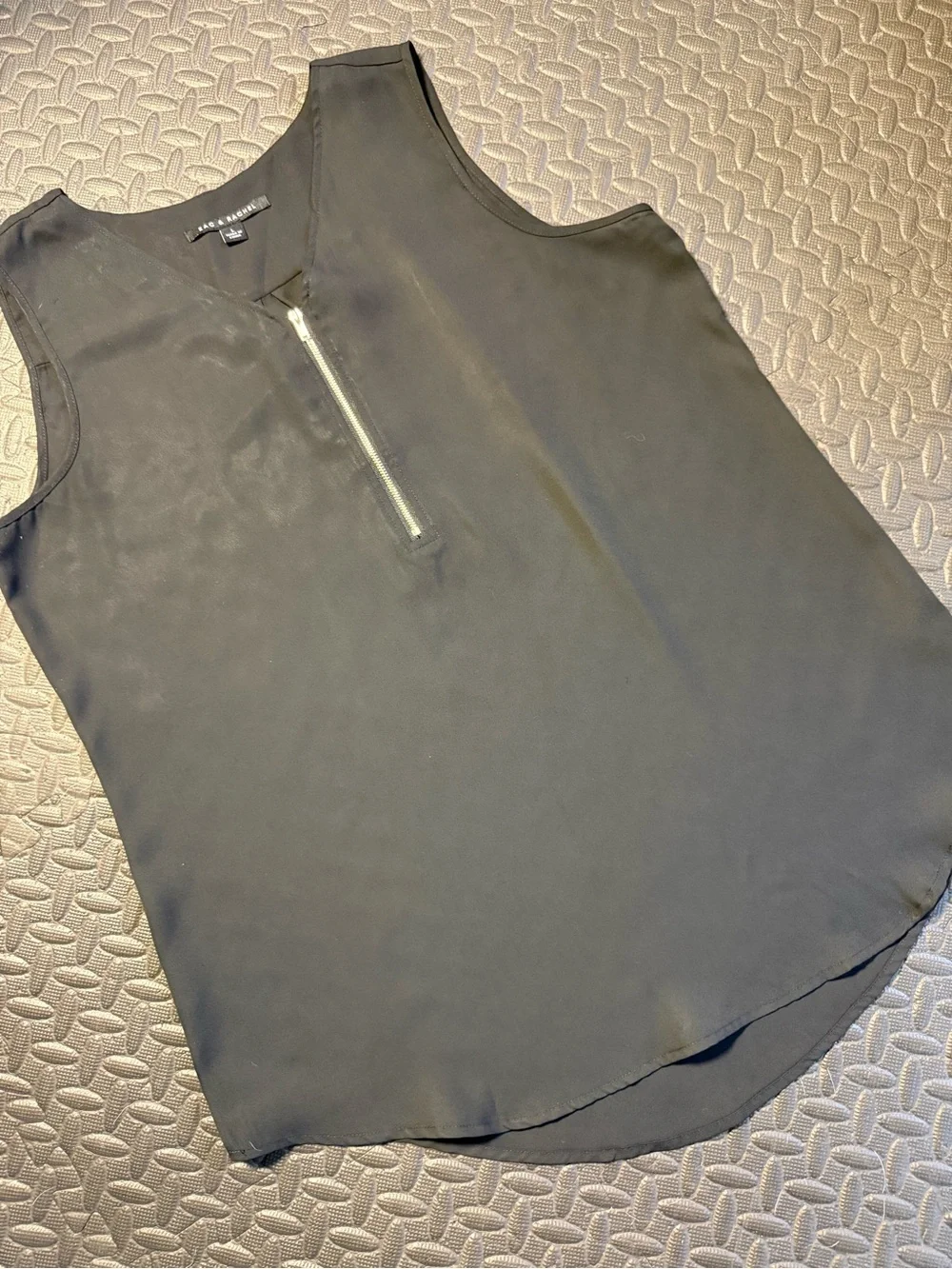 Zac & Rachel Black Sleeveless Half Zip Blouse Tank Top Size Large